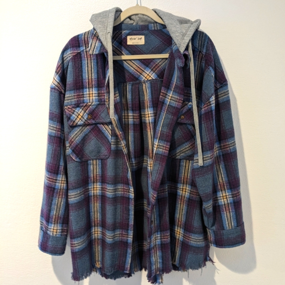 Plaid Shacket with hood